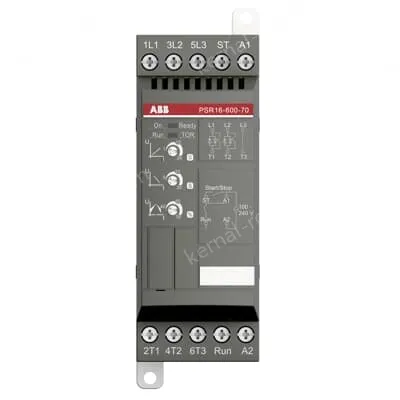softstarter PSR16-600-70 has a rated maximum operational current of 16 A with an operating voltage span from 208...600 V AC.