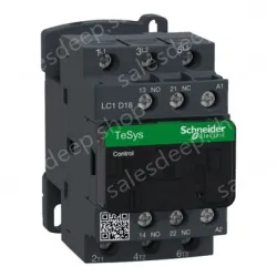 LC1D18B7 IEC contactor, TeSys Deca, nonreversing, 18A, 10HP at 480VAC, up to 100kA SCCR, 3 phase, 3 NO, 24VAC 50/60Hz coil, open