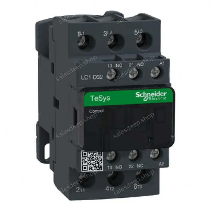 LC1D32P7 IEC contactor, TeSys Deca, nonreversing, 32A, 20HP at 480VAC, up to 100kA SCCR, 3 phase, 3 NO, 230VAC 50/60Hz coil, open